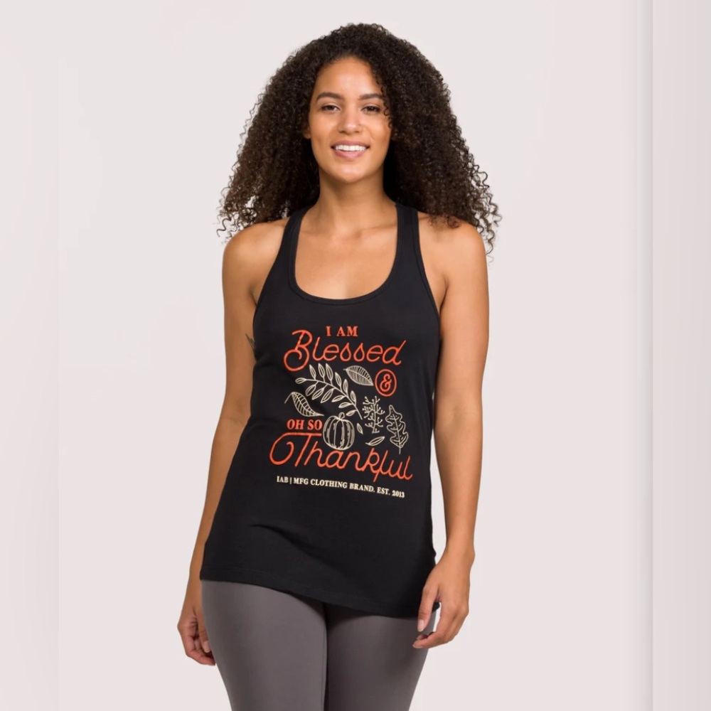 Black 'Blessed & Thankful' Graphic Tank Top NWOT